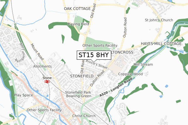 ST15 8HY map - small scale - OS Open Zoomstack (Ordnance Survey) ST15 8HY map - small scale - OS Open Zoomstack (Ordnance Survey)