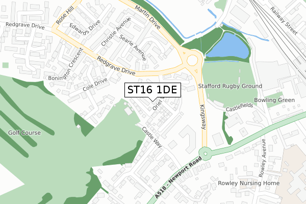 ST16 1DE map - large scale - OS Open Zoomstack (Ordnance Survey)
