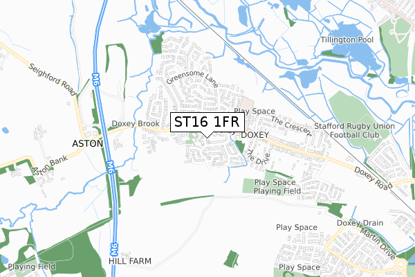 ST16 1FR map - small scale - OS Open Zoomstack (Ordnance Survey)