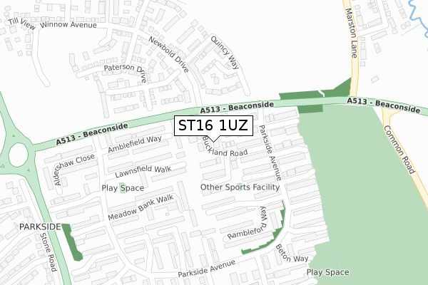 ST16 1UZ map - large scale - OS Open Zoomstack (Ordnance Survey)