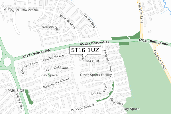 ST16 1UZ map - large scale - OS Open Zoomstack (Ordnance Survey) ST16 1UZ map - large scale - OS Open Zoomstack (Ordnance Survey)