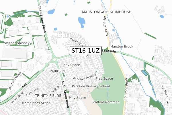 ST16 1UZ map - small scale - OS Open Zoomstack (Ordnance Survey)