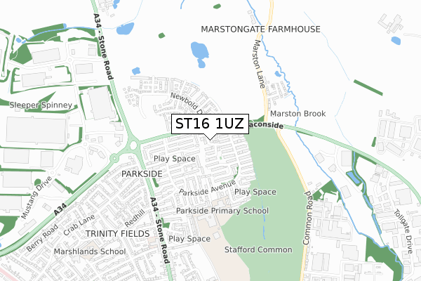 ST16 1UZ map - small scale - OS Open Zoomstack (Ordnance Survey) ST16 1UZ map - small scale - OS Open Zoomstack (Ordnance Survey)