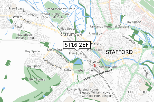 ST16 2EF map - small scale - OS Open Zoomstack (Ordnance Survey)