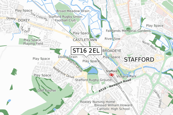 ST16 2EL map - small scale - OS Open Zoomstack (Ordnance Survey)