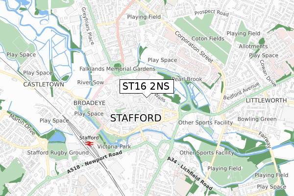 ST16 2NS map - small scale - OS Open Zoomstack (Ordnance Survey)