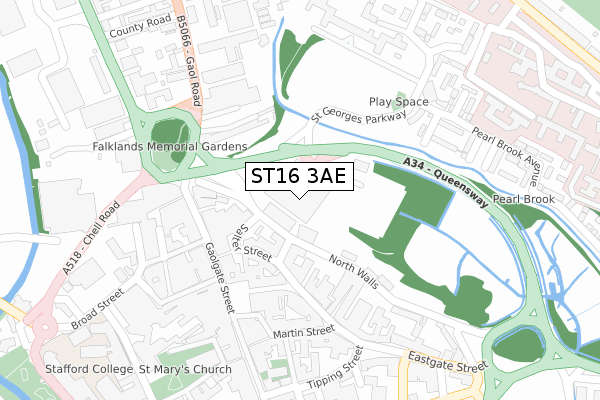 ST16 3AE map - large scale - OS Open Zoomstack (Ordnance Survey)