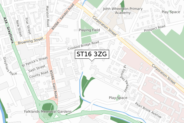 ST16 3ZG map - large scale - OS Open Zoomstack (Ordnance Survey)