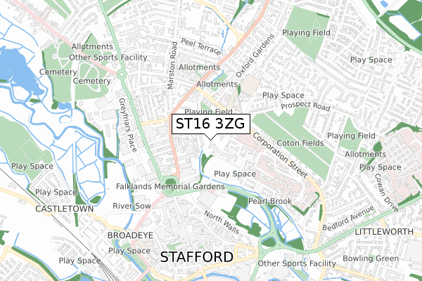 ST16 3ZG map - small scale - OS Open Zoomstack (Ordnance Survey)