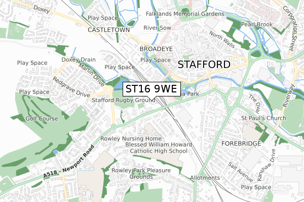 ST16 9WE map - small scale - OS Open Zoomstack (Ordnance Survey)