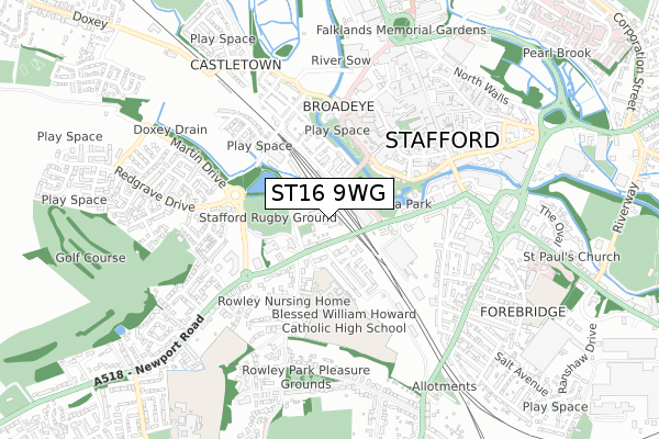 ST16 9WG map - small scale - OS Open Zoomstack (Ordnance Survey)
