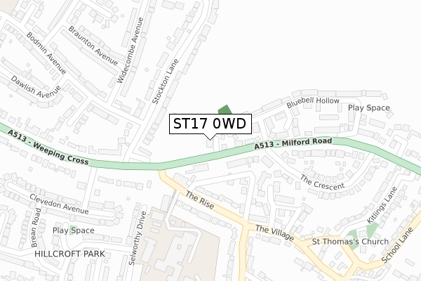 ST17 0WD map - large scale - OS Open Zoomstack (Ordnance Survey)