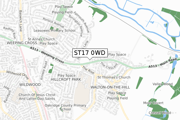 ST17 0WD map - small scale - OS Open Zoomstack (Ordnance Survey)