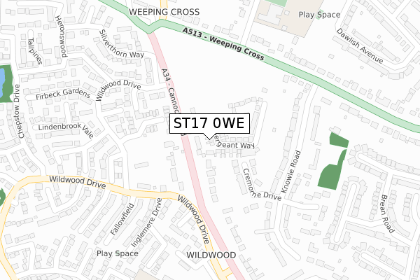 ST17 0WE map - large scale - OS Open Zoomstack (Ordnance Survey) ST17 0WE map - large scale - OS Open Zoomstack (Ordnance Survey)