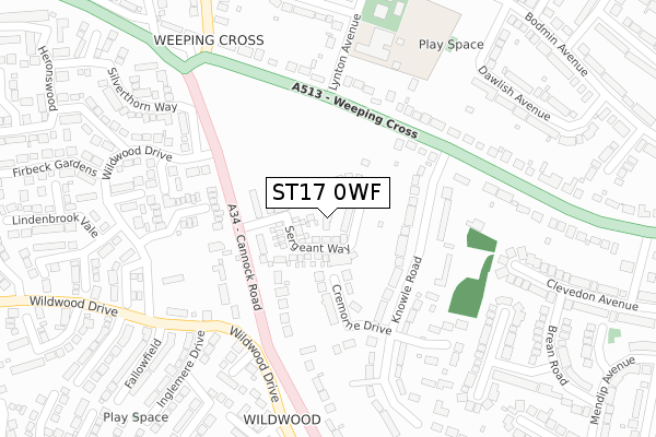 ST17 0WF map - large scale - OS Open Zoomstack (Ordnance Survey)