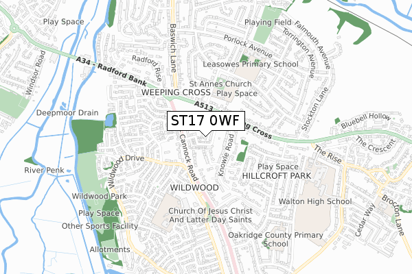 ST17 0WF map - small scale - OS Open Zoomstack (Ordnance Survey)