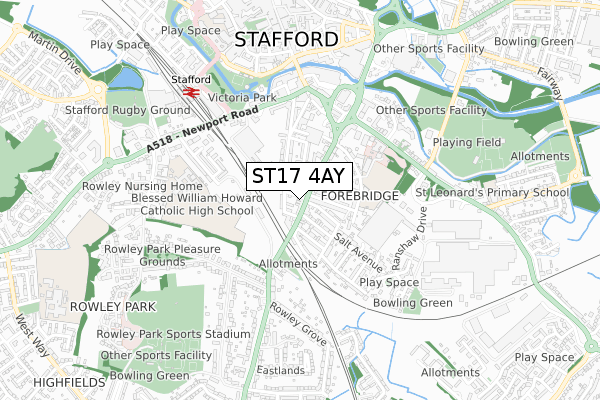 ST17 4AY map - small scale - OS Open Zoomstack (Ordnance Survey)