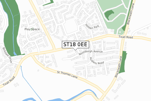 ST18 0EE map - large scale - OS Open Zoomstack (Ordnance Survey)