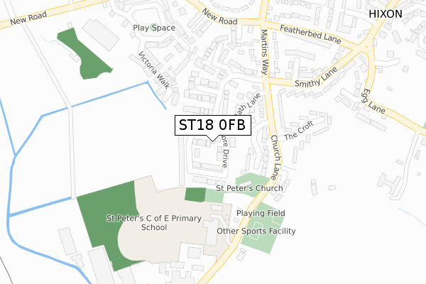ST18 0FB map - large scale - OS Open Zoomstack (Ordnance Survey)