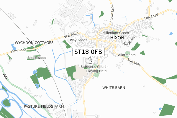 ST18 0FB map - small scale - OS Open Zoomstack (Ordnance Survey)