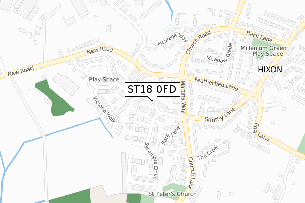 ST18 0FD map - large scale - OS Open Zoomstack (Ordnance Survey)