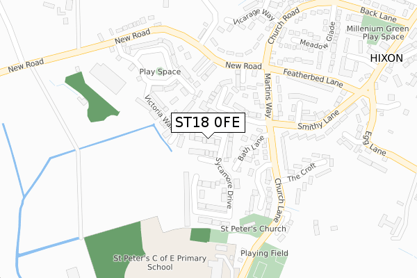 ST18 0FE map - large scale - OS Open Zoomstack (Ordnance Survey)