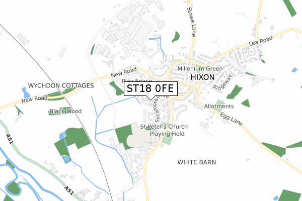ST18 0FE map - small scale - OS Open Zoomstack (Ordnance Survey)
