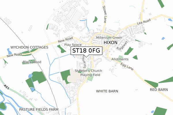 ST18 0FG map - small scale - OS Open Zoomstack (Ordnance Survey)