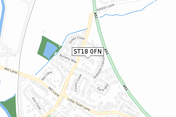 ST18 0FN map - large scale - OS Open Zoomstack (Ordnance Survey)