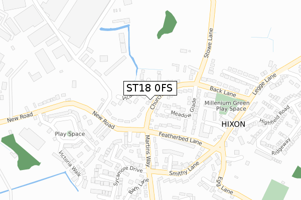 ST18 0FS map - large scale - OS Open Zoomstack (Ordnance Survey)