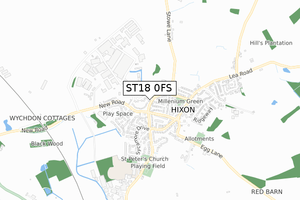 ST18 0FS map - small scale - OS Open Zoomstack (Ordnance Survey)