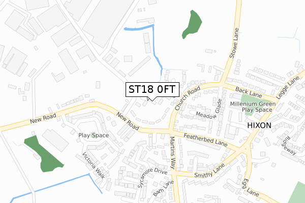 ST18 0FT map - large scale - OS Open Zoomstack (Ordnance Survey)