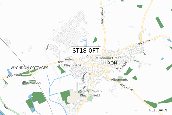 ST18 0FT map - small scale - OS Open Zoomstack (Ordnance Survey)