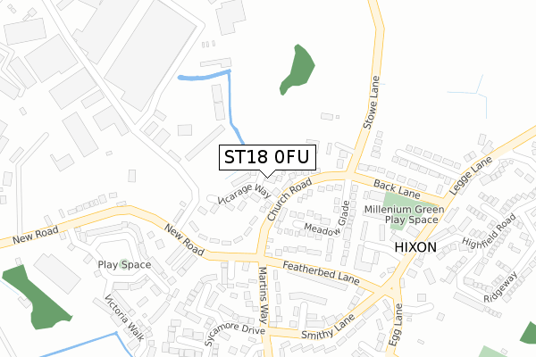 ST18 0FU map - large scale - OS Open Zoomstack (Ordnance Survey)