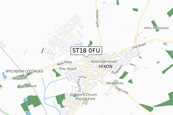 ST18 0FU map - small scale - OS Open Zoomstack (Ordnance Survey)