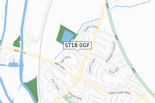 ST18 0GF map - large scale - OS Open Zoomstack (Ordnance Survey)