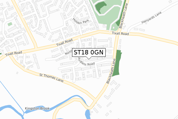 ST18 0GN map - large scale - OS Open Zoomstack (Ordnance Survey)