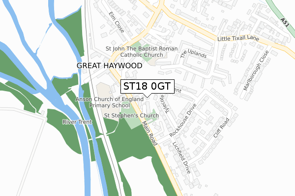 ST18 0GT map - large scale - OS Open Zoomstack (Ordnance Survey)