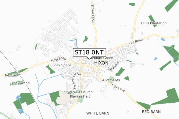 ST18 0NT map - small scale - OS Open Zoomstack (Ordnance Survey)