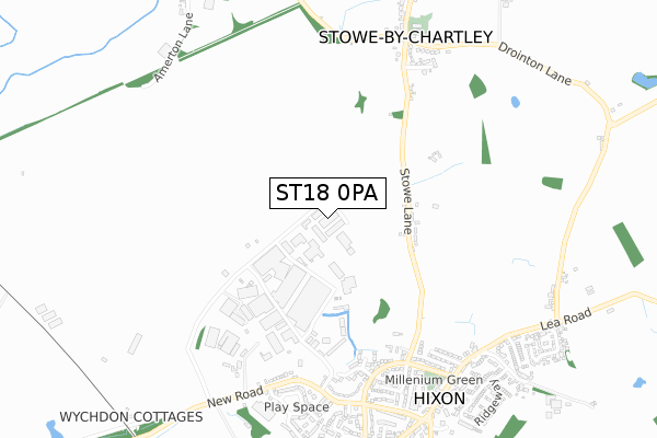 ST18 0PA map - small scale - OS Open Zoomstack (Ordnance Survey)