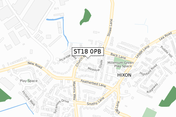 ST18 0PB map - large scale - OS Open Zoomstack (Ordnance Survey)