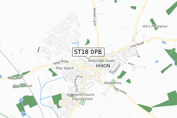 ST18 0PB map - small scale - OS Open Zoomstack (Ordnance Survey)