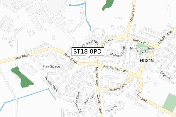 ST18 0PD map - large scale - OS Open Zoomstack (Ordnance Survey)