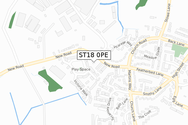 ST18 0PE map - large scale - OS Open Zoomstack (Ordnance Survey)
