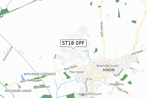 ST18 0PF map - small scale - OS Open Zoomstack (Ordnance Survey)