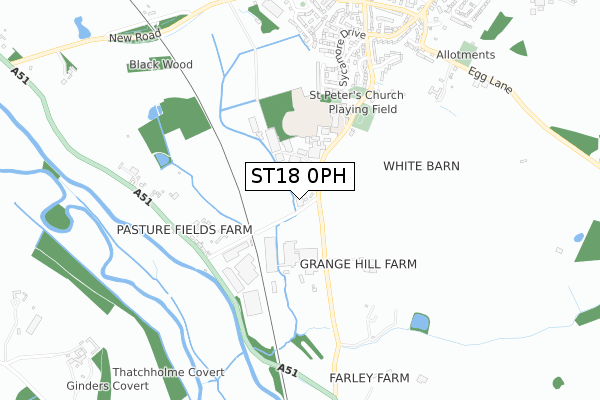 ST18 0PH map - small scale - OS Open Zoomstack (Ordnance Survey)