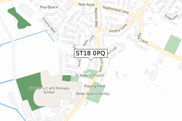 ST18 0PQ map - large scale - OS Open Zoomstack (Ordnance Survey)