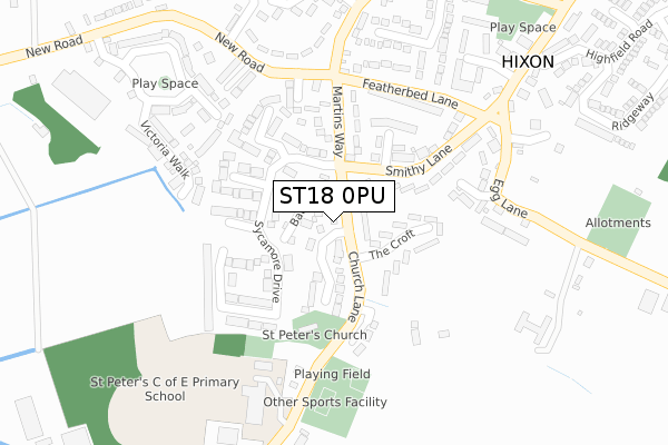 ST18 0PU map - large scale - OS Open Zoomstack (Ordnance Survey)