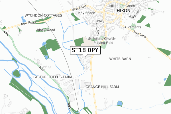 ST18 0PY map - small scale - OS Open Zoomstack (Ordnance Survey) ST18 0PY map - small scale - OS Open Zoomstack (Ordnance Survey)