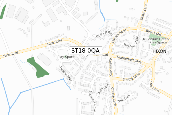 ST18 0QA map - large scale - OS Open Zoomstack (Ordnance Survey)
